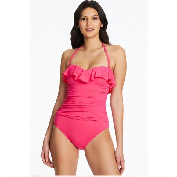 Bleu Rod Beattie | kore ruffled bandaeu one piece swimsuit - Picture 1 of 7